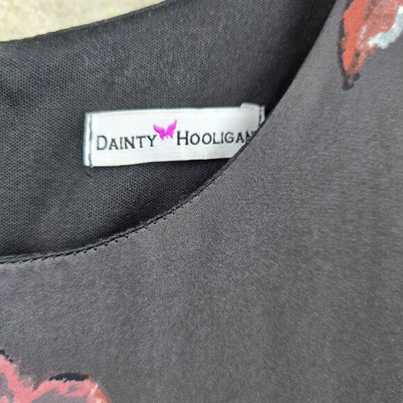 Dainty Hooligan Black Sleeveless Floral Print Shift Dress Size M Lined Polyester - Picture 5 of 8